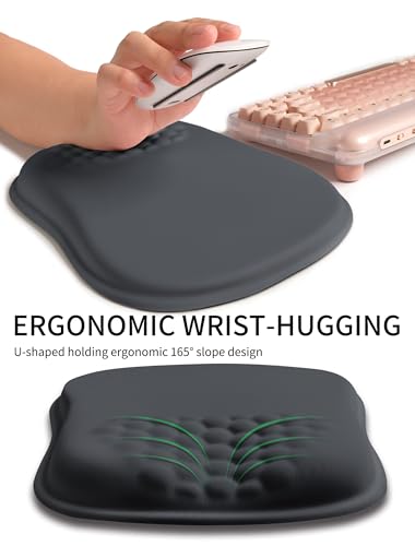 Hokafenle Ergonomic Wrist-Hugging Mouse Pad Wrist Support, U-Shaped Holding Wrist Rest Mousepad for Carpal Tunnel Pain Relief with Cushioned Memory Foam Slope Massage Bulge (10.2x8.3 in,Dark Grey) - color: Dark Grey