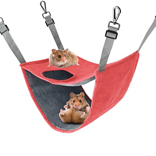 Petmolico Ferret Hammock Bunkbed, Warm Fleece Hamster Swing Snuggle Bed Cage Accessories for Rat Guinea Pig Sugar Glider Squirrel Chinchilla, Orange