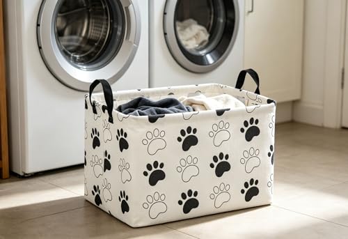 Essme Rectangular Dog Basket, Cute Storage Basket with Handles for Room Decor, Dog Bins,Puppy Storage Bin（Dog Paw） - color: Dog Paw