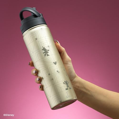 JoyJolt Disney MonoMouse Stainless Steel Water Bottle with Flip Straw Lid, 22 oz Vacuum Insulated Water Bottle, BPA-Free Tumbler ft Minnie & Mickey Mouse | Gold
