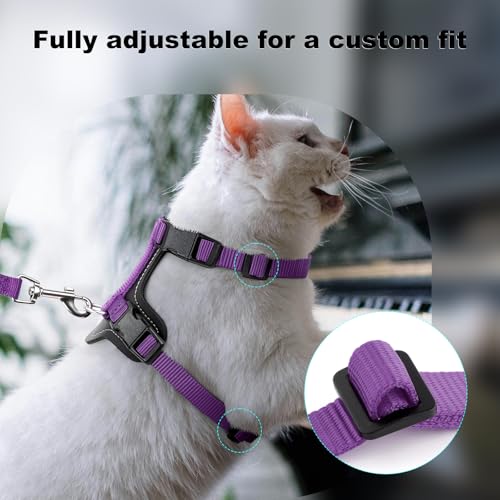 Plutus Pet Adjustable Cat Harness and Leash Set, with Leather Trim | Quick Release, Escape Proof Nylon Vest, for Kitten Small Medium Large Cats, Purple - color: Purple