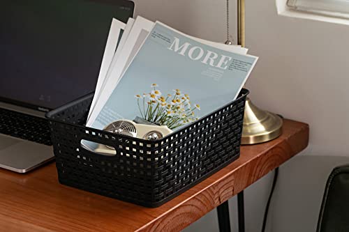 Eslite Plastic Storage Baskets for Organizing,11"X8.5"X4.7",Pack of 4 (Black) - color: Black