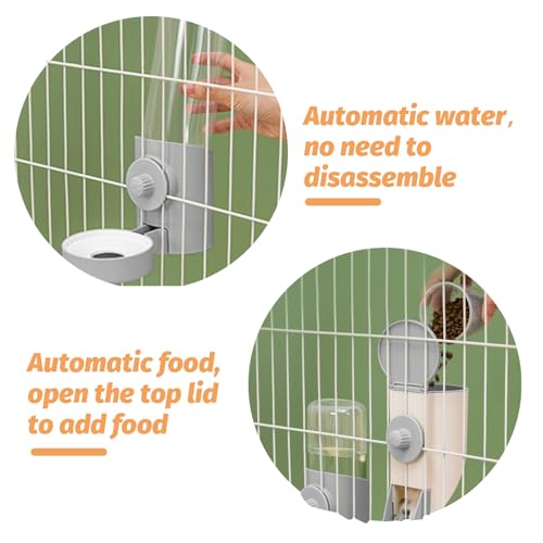 Yummy Sam Hanging Cage Automatic Small Pet Food Bowl Water Bottle Dispenser, Kennel 500ML Waterer and Auto Gravity Pet Feeder Set with Separate Food Bowl Crate Feeder Dish for Puppy Cats Rabbit (Grey) - color: Grey White
