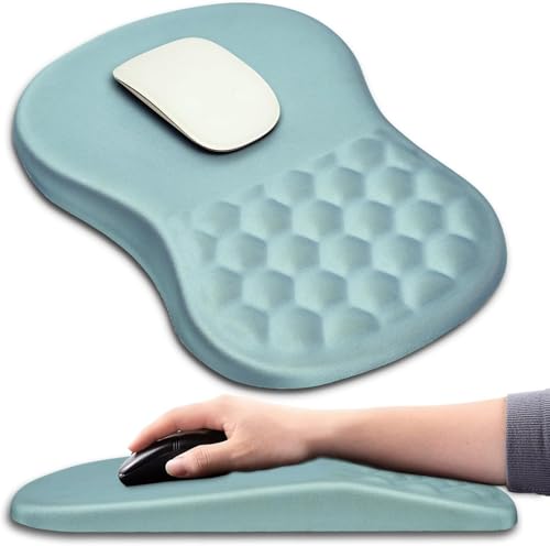 Hokafenle Ergonomic Mouse Pad Wrist Support with Massage Design, Wrist Rest Pain Relief Mousepad with Memory Foam&Non-Slip PU Base, Mouse Pads for Wireless Mouse & Desk (12x8 inch,Light Blue) - color: HK005-Light Blue
