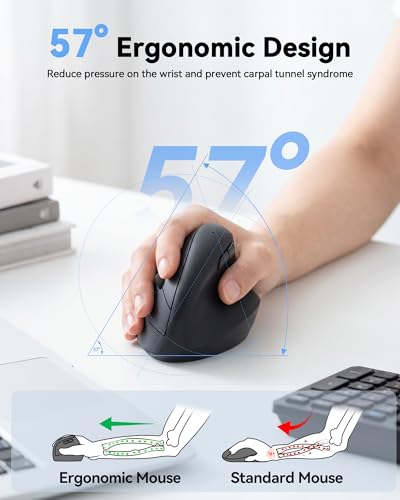 TECKNET Ergonomic Mouse, Vertical Wireless Mouse 2.4G, Computer Mouse with 6 Adjustable 4800 DPI, Quiet Clicks Optical Mice, USB A Receiver, 6 Buttons for Laptop, Desktop, PC - Black - color: Black