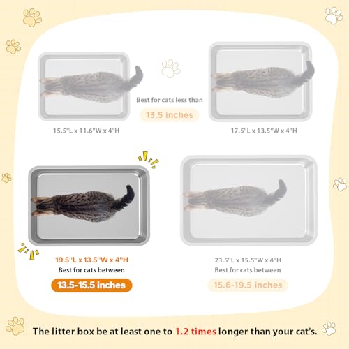 Stainless Steel Cat Litter Box,Extra Large Metal Litter Box,20Lx14x4 in | Extra Large Metal Litter Tray for Big Cats Kitty Rabbits,No Smell,Non Stick,Easy to Clean - color: 4"H, size: 20"L x 14"W