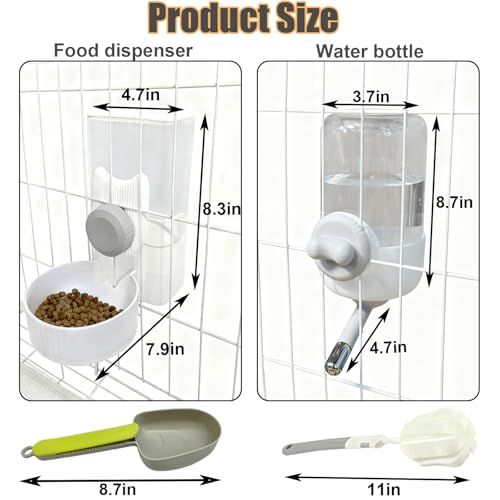 Rabbit Gravity Feeder Waterer Set Automatic Guinea Pig Food Water Dispenser Food Water Bowl Feeding Station for Puppy Kitten Guinea Pigs Chinchilla Hedgehog Small Animals (Grey) - color: Grey