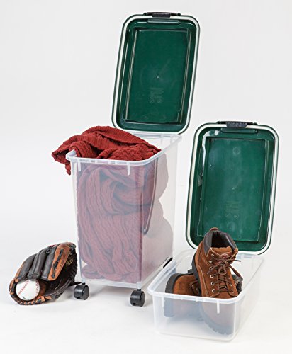 IRIS USA Airtight Pet Food Container, Up to 30 lbs & 11 lbs, Green | Airtight Seal, BPA-Free, 2-Cup Scoop, Stackable Design, Rolling Wheels, Dual Storage - size: 30 lbs, 11 lbs