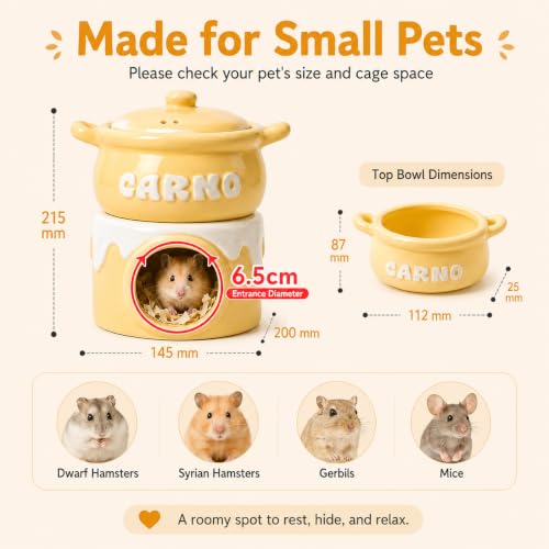 Meow&Woof Ceramic Hamster Hideout House & Bowl Set, 4-in-1 Natural Cooling Cave, Sand Bath, Food Bowl, Syrian Hamster, Dwarf Hamster, Gerbil, Small Animal, Food-Grade Safe, Easy Clean