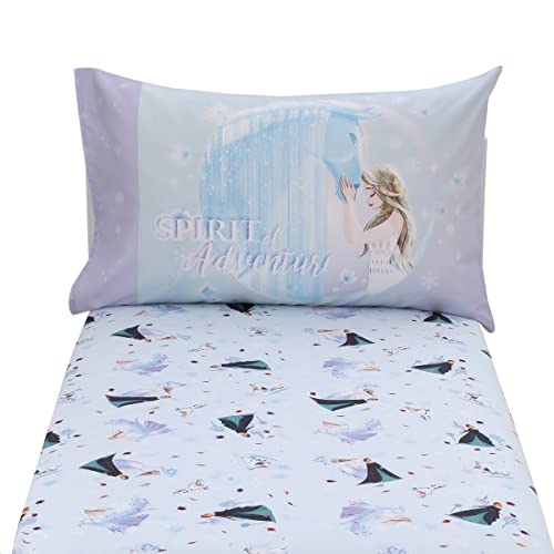 NoJo Disney Frozen Winter Cheer Lavender, Aqua and White Anna, Elsa and Olaf 2 Piece Toddler Sheet Set - Fitted Bottom Sheet and Reversible Pillowcase - color: Frozen Winter Cheer