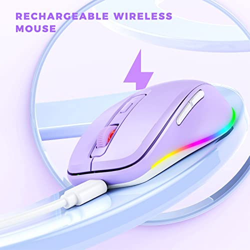 PEIOUS Wireless Mouse Jiggler - LED Wireless Mice with Build-in Mouse Mover, Rechargeable Moving Mouse for Laptop with Undetectable Random Movement Keeps Computers Awake - Purple | Rechargeable, Silent Clicks, Adjustable DPI and Random Movement Keep Compu