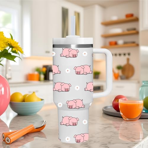 AMZUShome Pig Gifts.40oz Pig Tumbler with Handle.Pig Lover Cup Gift.Birthday Christmas Pigs Tumblers Gift for Women Men. - style: Pig