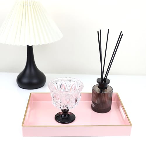 Spsyrine Pink Bathroom Vanity Tray with Handles for Dresser Tops, Countertop, Perfume Decorative Tray, 11.8” * 7.87” *1.37” - color: Pink