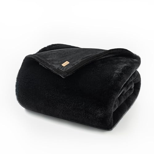 EVERGRACEHOME Faux Chinchilla Fur Throw Blanket, 50"x60", Black Noir Mink | Luxury, Super Soft, 1220GSM, Fluffy Cozy Mink, Reversible Velvet Back, Warm Thick Heavy Winter Throw for Couch Bed, Gift - color: Black Noir Mink, size: 50"x60"