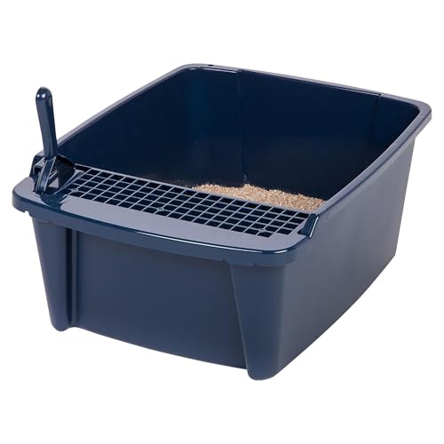 IRIS USA Large Front Door Cat Litter Box, Walk-in Entry, Navy | Senior Cats, Private Enclosure Design, Flip Door Access, Covered Walk-Through, Privacy Hood, Contained Environment - size: Split Hooded