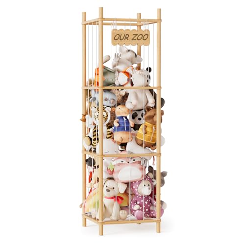 SpaceAid Stuffed Animal Storage Organizer, Wood Animals Zoo Toy Plushies Storage Holder, Large Capacity Plush Toy Cage for Playroom Organization, 15.8" Wide, Natural - color: Natural, size: 15.8"W x 15.8"D (Large)