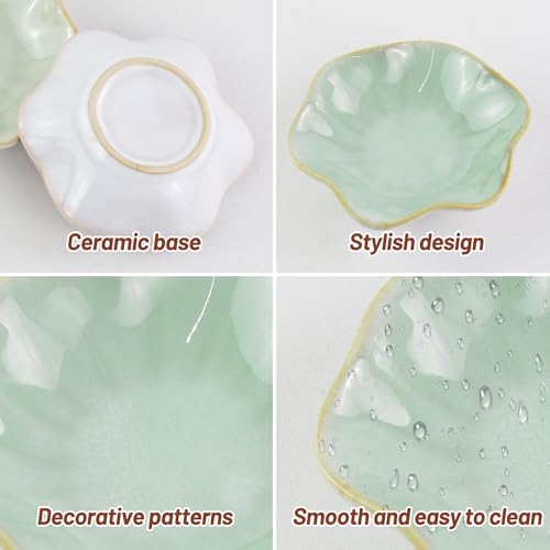 4 Inch Ceramic Small Dish - Unique Artwork Lotus Leaf Bowl for Hamster Food, Jewelry Display, Sauce & Decorative Ornament (Pink, Leaf) - color: Pink, size: Leaf