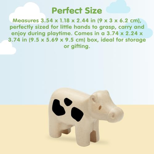PlanToys® Cow Wooden Montessori Kids Farm Animal Figurine Creative Play | cow wooden figurine, montessori imaginative play, language development social interaction coordination, animal figure, kids t - color: Cow