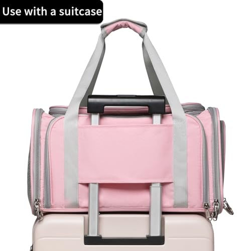 Airline Approved Pet Carrier for Cats and Small Dogs up to 15 lbs, Breathable Mesh, Portable Travel Bag for Bearded Dragon, Puppies Animal Hangbag, Rabbit Cage (Pink, Expandable)