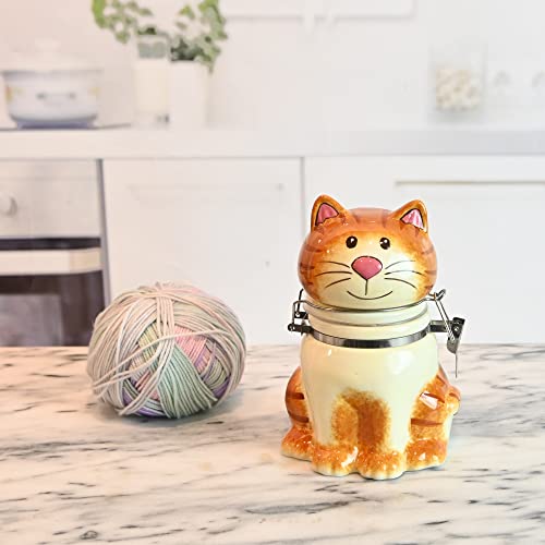 Hand-Painted Earthenware Pretty Kitty Hinged Jar by Boston Warehouse - color: Sitting Pretty Cat