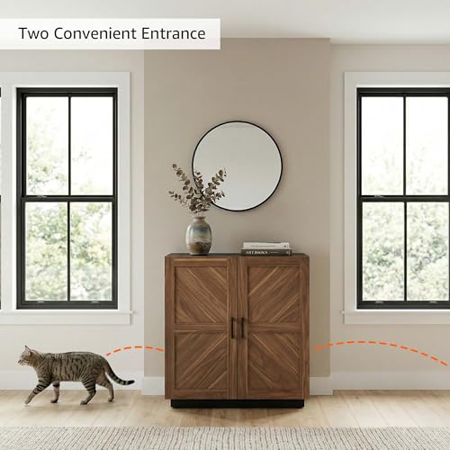 unipaws Tall Cat Litter Box Enclosure for Tall or Top Entry Litter Box | Hidden Litter Box Cover with Shelves, Kitty Enclosed Litter Box Cabinet, Cat Box Furniture - color: Walnut and Black