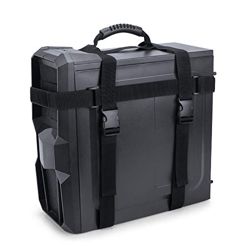 Trunab PC Tower Strap with Rubber Handle Desktop Carrying Case Belt | Computer Travel Holder with Pockets for Cable, Mouse, Ideal for Transporting On The Go - Patented Design
