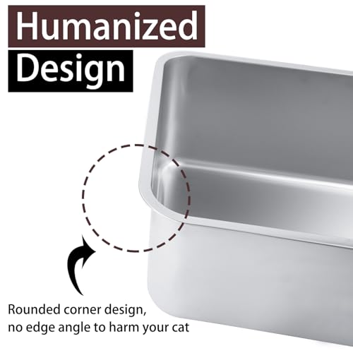 Stainless Steel Cat Litter Box, 23.6"x15.8"x8" | For Adult Cats or Kitty/Kitten Rust-Proof, High Side, Non Stick, No Smell, Easy to Clean Metal Cat Litter Box - size: XX-Large:23.4"L x15.6"W x 7.7"H