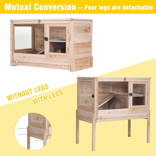 Aivituvin 2-Story Indoor Rabbit Hutch Guinea Pig Cage with Stand, Wooden Bunny Cage Small Animal Cages with Chew-Proof Ramp, Pull-Out Tray & Leakproof PVC Layer (Natural Wood) - color: (Natural Wood)