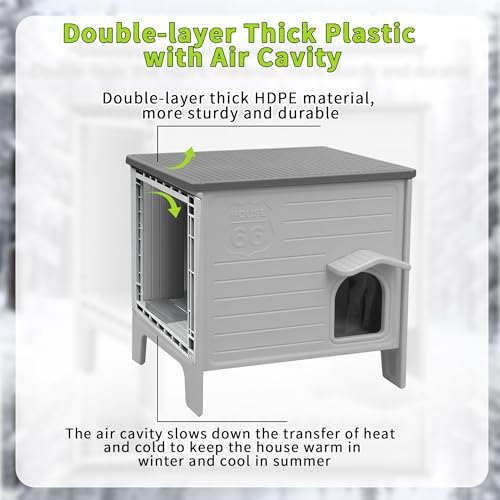Outdoor Cat House Weatherpoof Large Plastic Cat Shelter Outside | with Escape Door Indoor Waterproof Feral/Pet Cat Houses for Multiple Cats (Grey) - style: Large