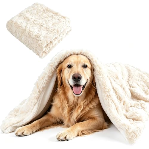 Self-Warming Dog Blankets for Small & Medium Dogs - Double-Sided Comfort Rabbit Fur & Sherpa, Thick Plush Washable Puppy Blanket for Couch & Bed Protector, Year-Round Cozy Pet Blanket, 25"X35" White - color: White, size: Large 25×35 inch