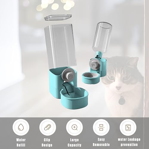 Hanging Automatic Bunny Feeder & Water Dispenser Set - gravitydesign Food Bowl and Waterer for Rabbits, Guinea Pigs, Chinchillas，Food Water Bowl, Small Animals Feeder for Cages