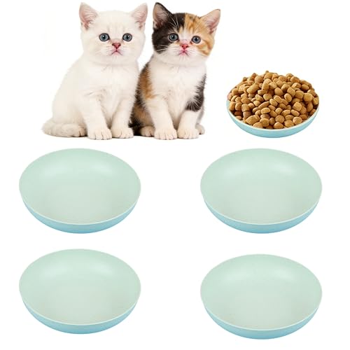 Cat Food Bowls 4pk 5.7in Wide Shallow Whisker Fatigue Relief Pet Dishes | 5.7in wide shallow cat bowls 4pk, relieve whisker fatigue, dishwasher safe for cats small dogs - color: Green