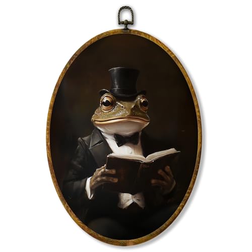 shiviody Vintage Frog Canvas Wall Art Decor, Funny Victorian Frog Gothic Animal Wall Art, Retro Dark Moody Academia Animal Oval Hanging Frame Prints Decorations for Farmhouse Home Dorm 8.6"x11.4" - color: Animals-10