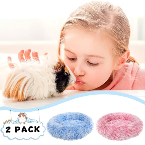 PETKNOWS 2 Pack Guinea Pig Beds Warm Winter Hamster Small Animal Bed | Thickened Plush and PP Cotton Fabric, Guinea Pig and Hamster Bed, Keeping Warm and Safe, 30cm Size with Inner Cushion - color: Pink and Blue