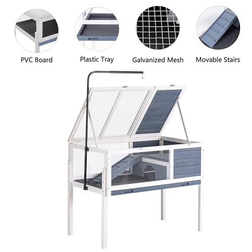BIRASIL Wood Tortoise Enclosure with Adjustable Light Stand,2-Tier Habitat Reptile Cage with Swimming Area Feeding Area, Tortoises House for Small Animals Lizards Hamster (Gray/White) - color: Blue