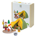 PlanToys Pretend Play Camping Set (6624) | Sustainably Made from Rubberwood and Non-Toxic Paints and Dyes | wooden camping play set, montessori imaginative role play, social skill development, open-ended adventure toys, kids toy - color: Toy
