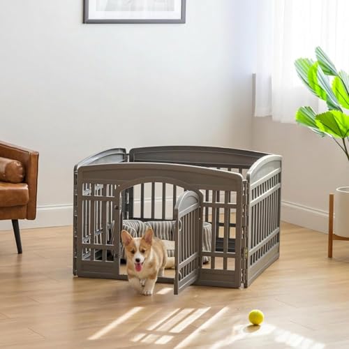 IRIS USA 4-Panel Dog Playpen, Pet Enclosure, Dark Gray | Heavy Duty Plastic, Puppy Training, Indoor Outdoor, Portable, Foldable, Multiple Pets - color: Gray, size: 4 Panel - 24" H