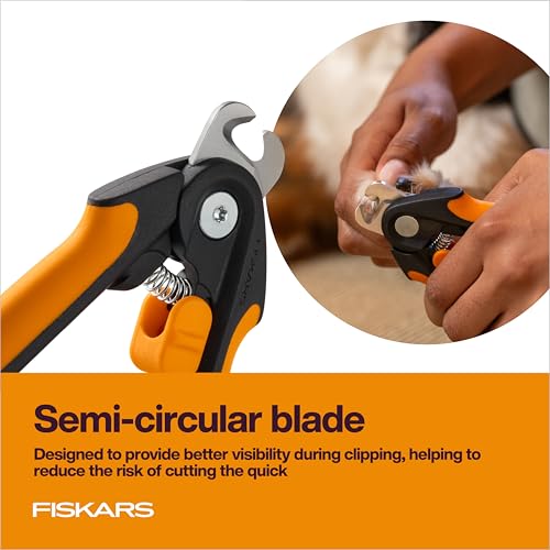 Fiskars Pet Large Nail Clippers, Cat and Dog Trimmers for Grooming, 5.75" | Suitable for Medium to Large Dogs, Semi-Circular Blade for Clear View, SoftGrip Handle w/ Safety Lock, Pet Supplies, Black - size: Large