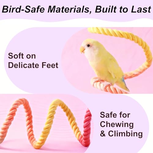 31.5" Bendable Bird Perch Cotton Rope Rainbow Bird Toy Twistable Ladder Swing Chewable Gym for Parakeets Cockatiels Conures Lovebirds