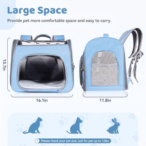 Airline Approved Cat Soft-Sided Carrier Backpack Up to 12 lbs (Blue) | Airport-Friendly Breathable Mesh Foldable Pet Travel Bookbag with Reinforced Support, Portable Puppy Carry Bag for Kitty - color: Blue
