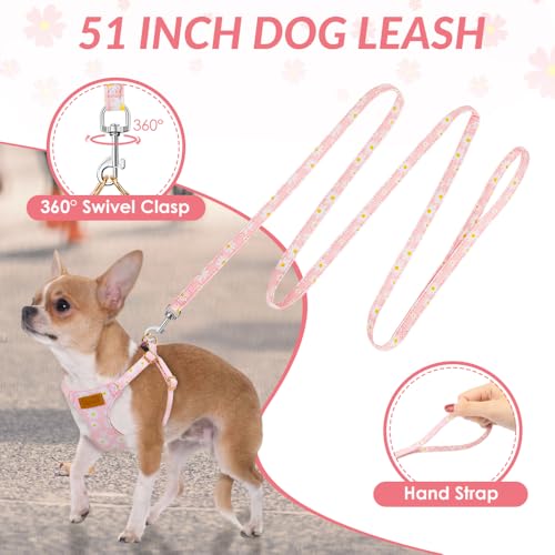 Lukovee Puppy Harness and Leash Set, No Pull, Lightweight Step in Vest | Adjustable, Soft Suede Vest, Easy Put on and off Pet Harness with Snap Buckle & 51in Leash for Small Medium Dogs (Pink, XS) - color: Pink Daisy, size: X-Small ( 5.5-11lb )