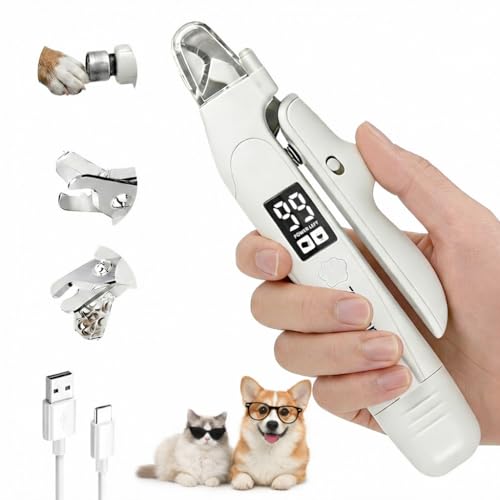 2-in-1 Dog & Cat Nail Clipper and Grinder, LED Light, USB-C | Low-Noise Motor, Safety Lock, Nail Catcher, 3 Grinding Ports and Rechargeable Design for Cats, Small and Medium Dogs