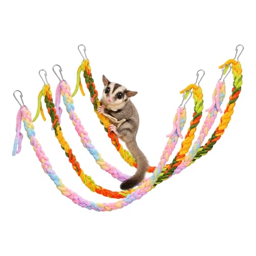 4 Pack Hanging Small Animal Toys, 60cm | Handmade Rope, Climbing and Chewing Enrichment, Mixed Colors, for Pet Rat, Hamster, Sugar Glider, Flying Squirrel Cage