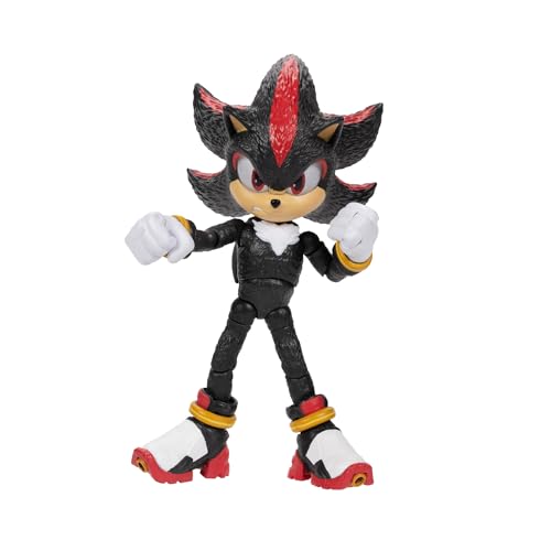 Sonic 3 Movie Action Figures 5-Inch Shadow Collector Toy Figure, Highly Articulated for Boys Girls - Officially Licensed Sonic The Hedgehog 3 Movie Product | Sonic The Hedgehog Movie 5 Inch Action Figure Wave 2 - Shadow (Grin Mouth)
