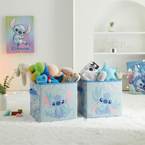Stitch Storage Cubes Set of 2 Durable Fabric Bins with Handles, 10"x10"x10" Collapsible Cube Organizers - color: Stitch