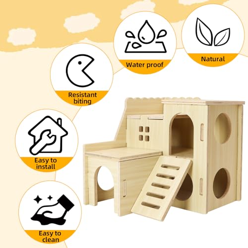 Uncle Yang Tiny Hamster Maze Wood House with Slide House | Hamster Hideout Cage Accessories, for Dwarf Gerbils and Mouse Mice Rat Other Small Animals(Only Suitable for Hamsters)