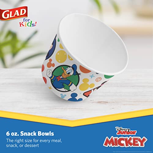 Glad Disney Mickey and Friends Disposable Snack Bowls, 6 Oz, 32 Count | Heavy-duty paper, soak-proof, no lids, soup ice cream and everyday treats - size: 32 Count (Pack of 1)