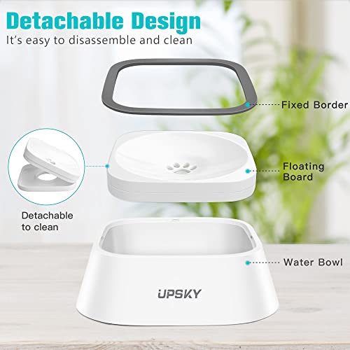 UPSKY 35oz No-Spill Pet Water Bowl, Slow Water Feeder for Dogs and Cats | Splash-Proof Bowls, Slow Drinking Pet Dish, Easy-Clean Dishwasher Safe, Portable For Travel - color: white