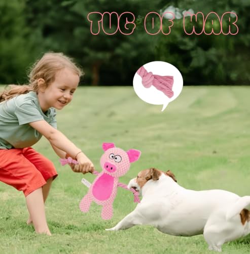 Plush Pig Dog Toy, Squeaky Interactive Tug Toy for Small Medium Dogs | Cute plush toy with sound features, designed for small and medium dogs, indoor play and daily entertainment - color: Pink