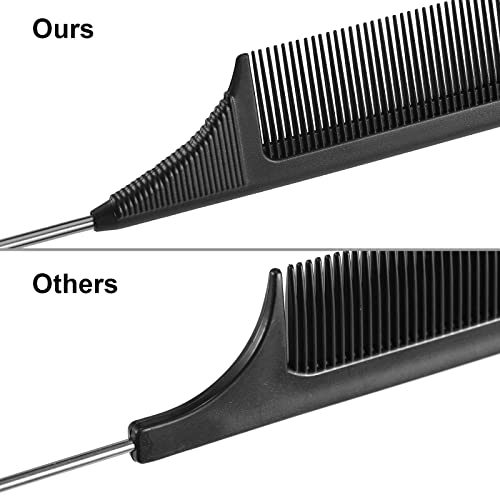 Leinuosen 3 Pack Rat Tail Comb Carbon Fiber,Black | Steel Pin Tail for Sectioning, Heat Resistant Teasing, Pick Comb for Women Wig Styling, Fishtail Design for Salon Updos - color: Black